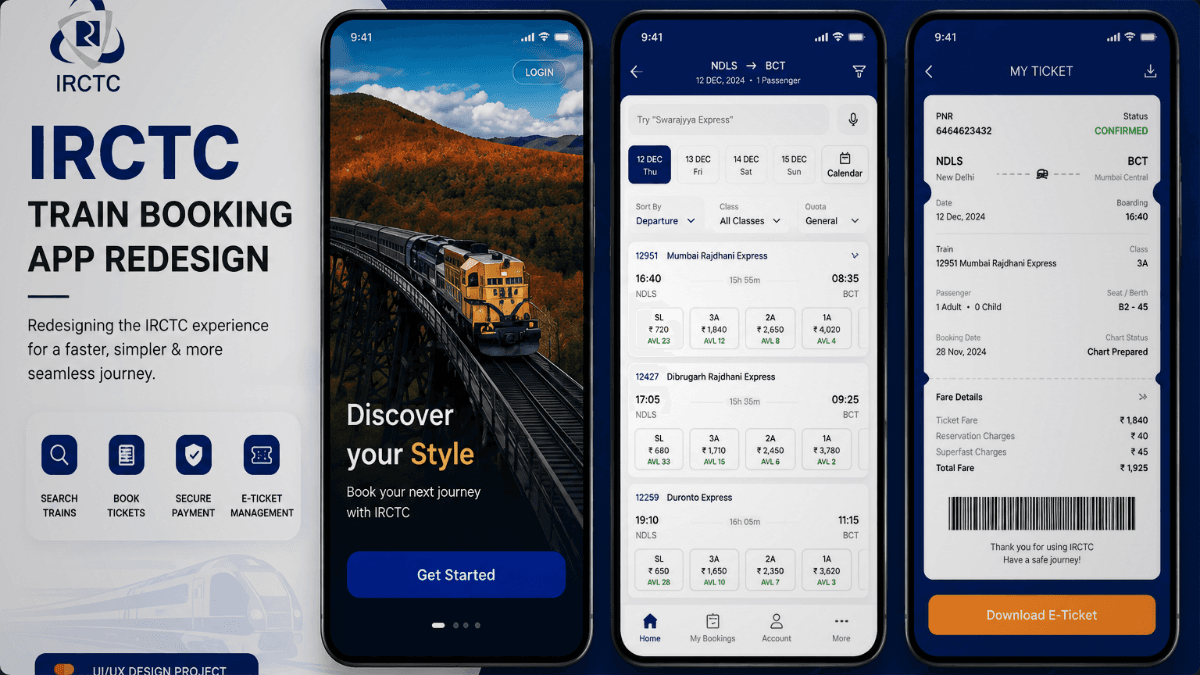 IRCTC Train Booking App Redesign Mockup